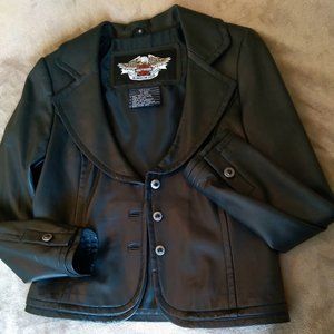 Harley Davidson women's M black leather sexy jacket embroidered in back